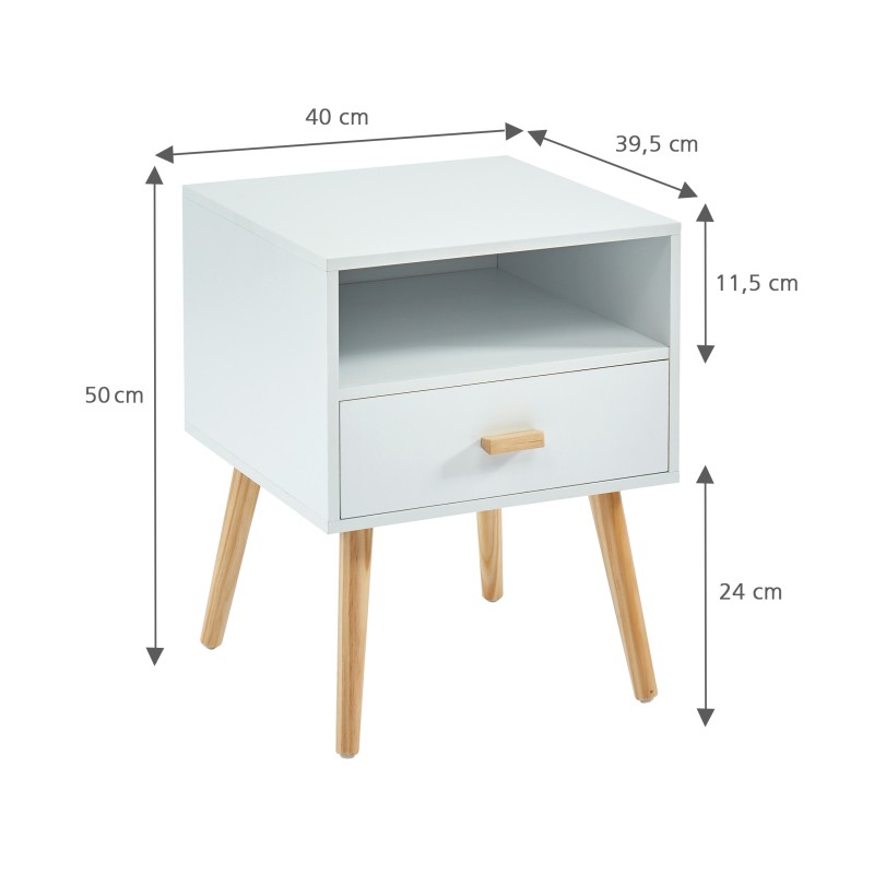 Table de chevet ULOS Blanc 1 Tiroir 1 Niche - L40cm