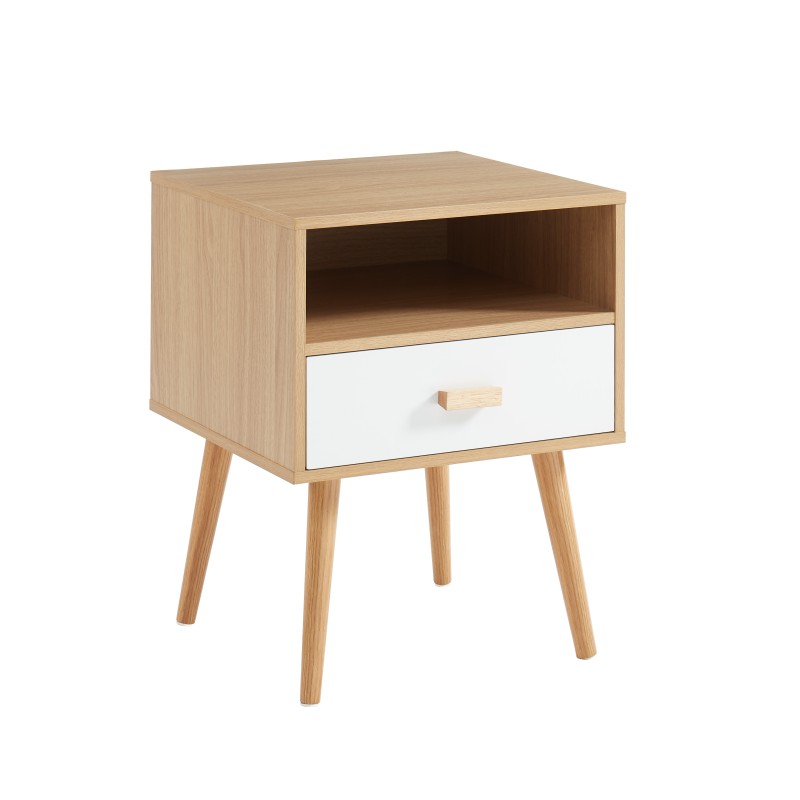 Table de chevet ULOS Décor Bois et Blanc 1 Tiroir 1 Niche - L40cm