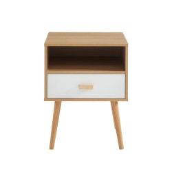 Table de chevet ULOS Décor Bois et Blanc 1 Tiroir 1 Niche - L40cm