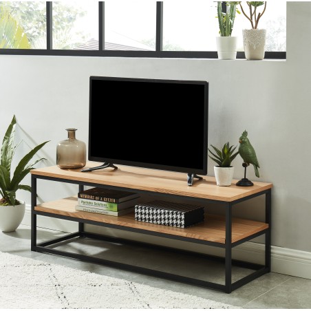 Meuble TV BRIXTON Bois et Métal Noir L120cm