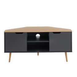 Meuble TV d'Angle LYNA Gris Anthracite et Décor Chêne 2 Portes - L115cm