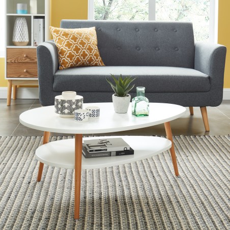 Table basse STONE Laqué Blanc mat Double Plateau - L90cm