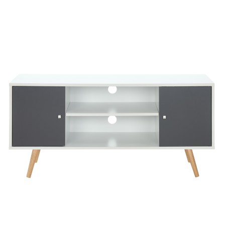 Meuble TV BABETTE Blanc et Gris 2 Portes - L116cm
