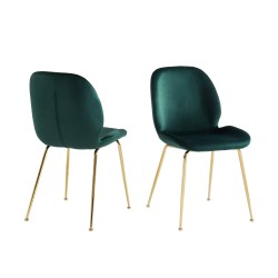 GISEL Lot de 2 chaises velours Vert foncé pieds en métal doré