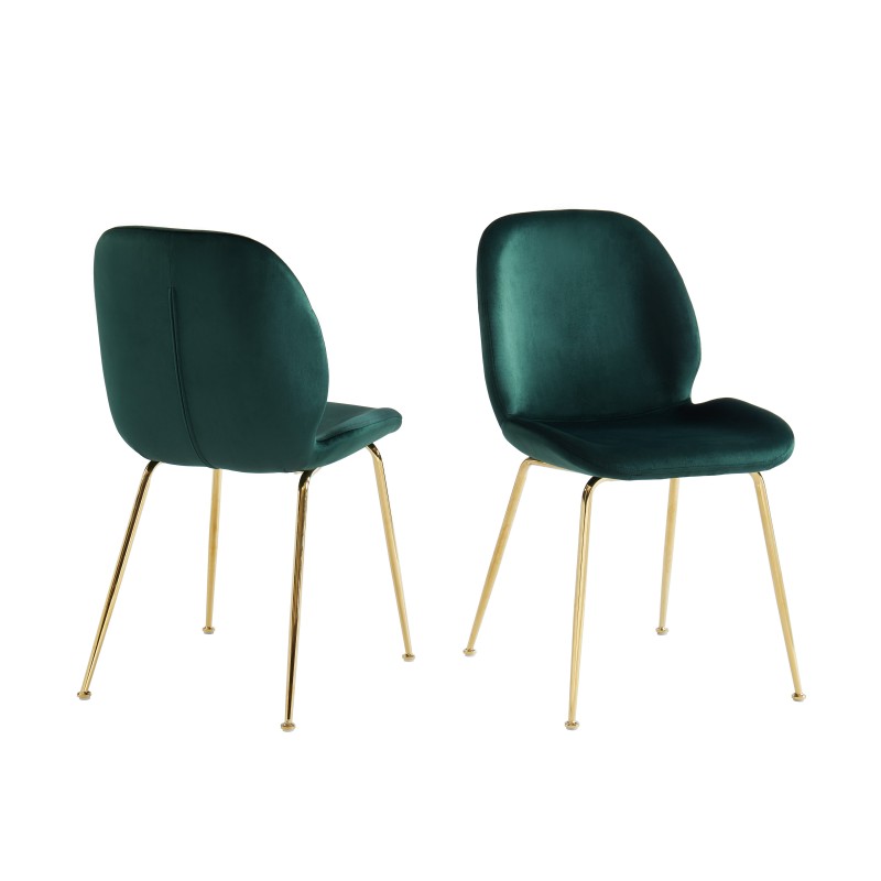 GISEL Lot de 2 chaises velours Vert foncé pieds en métal doré