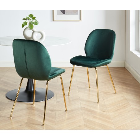 GISEL Lot de 2 chaises velours Vert foncé pieds en métal doré