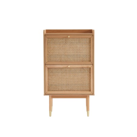 Meuble à chaussures LEON Bois et Cannage naturel 2 portes - H120 cm