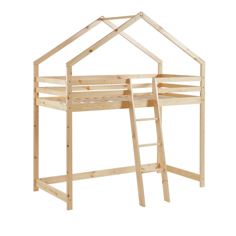 Lit mezzanine TINY Bois massif de Pin naturel Echelle devant - 90x190cm