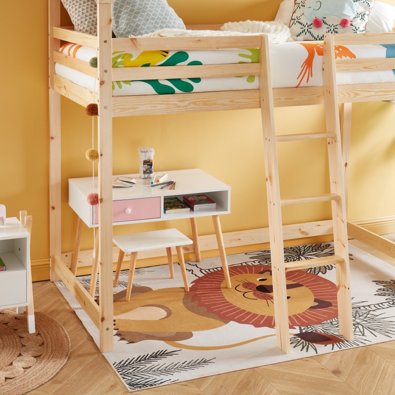 Lit mezzanine TINY Bois massif de Pin naturel Echelle devant - 90x190cm