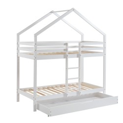 TINYBUNKDRABL lit superposé Lit superposé cabane blanc échelle sur le côté et tiroir