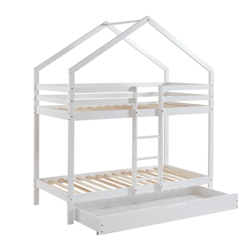 TINYBUNKDRABL lit superposé Lit superposé cabane blanc échelle sur le côté et tiroir