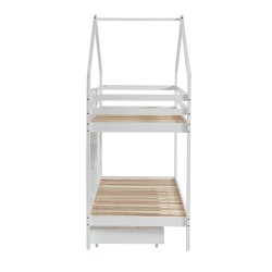 TINYBUNKDRABL lit superposé Lit superposé cabane blanc échelle sur le côté et tiroir