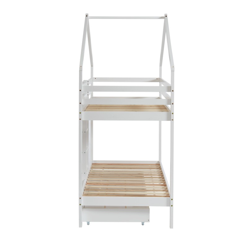 TINYBUNKDRABL lit superposé Lit superposé cabane blanc échelle sur le côté et tiroir