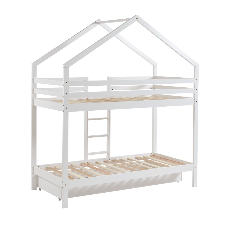 TINYBUNKDRABL lit superposé Lit superposé cabane blanc échelle sur le côté et tiroir