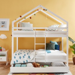TINYBUNKDRABL lit superposé Lit superposé cabane blanc échelle sur le côté et tiroir