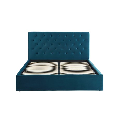 HUBERTCO160BU lit coffre Velours bleu capitonné sommier et tête de lit 160x200