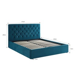 HUBERTCO160BU lit coffre Velours bleu capitonné sommier et tête de lit 160x200