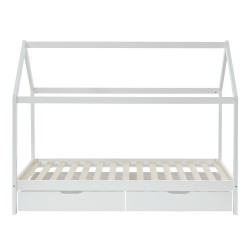 Lit cabane avec tiroirs TINY Bois Massif de pin Blanc 90x190cm
