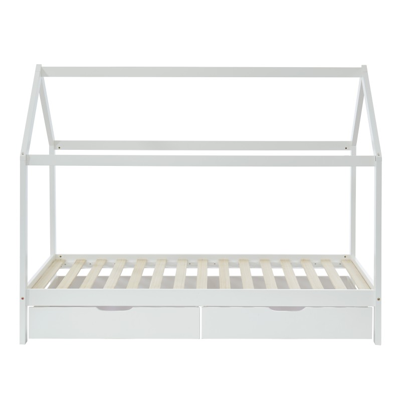 Lit cabane avec tiroirs TINY Bois Massif de pin Blanc 90x190cm