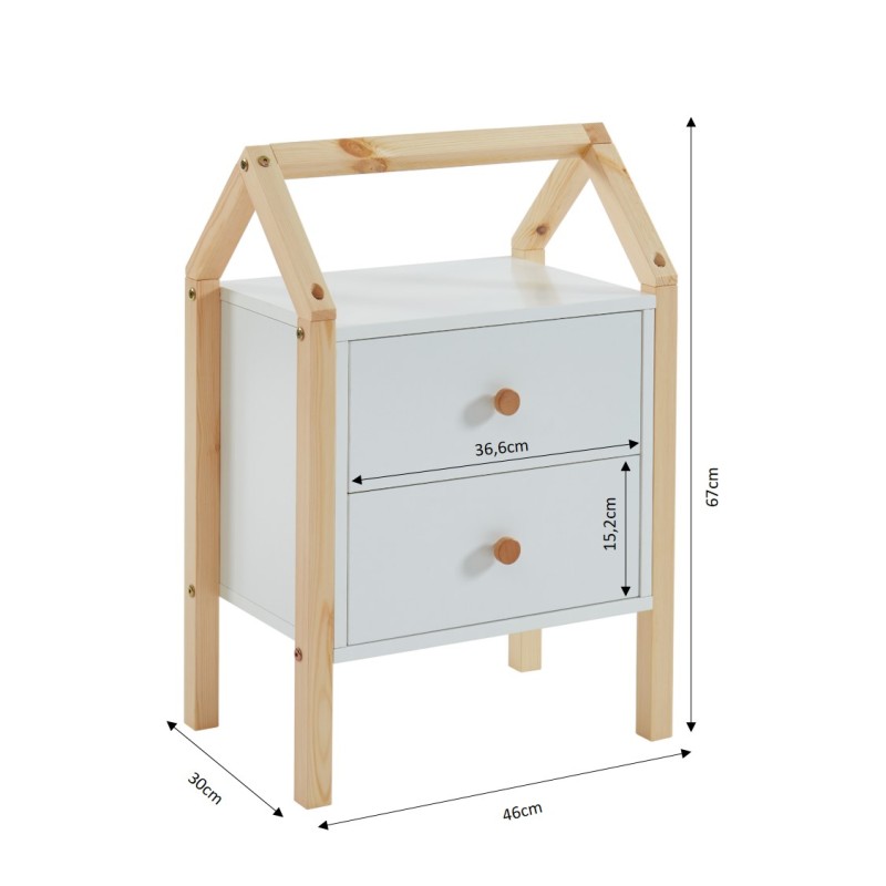Table de chevet TINY blanc 2 tiroirs