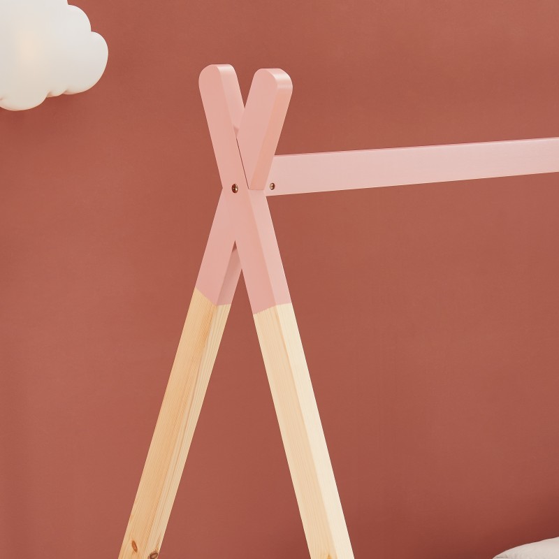Lit enfant tipi TINY 90x190 bois massif de pin rose sommier à lattes inclus 