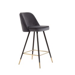 Lot de 2 Tabourets EUGENE Velours gris pieds noir/doré Hauteur d'assise 72 cm