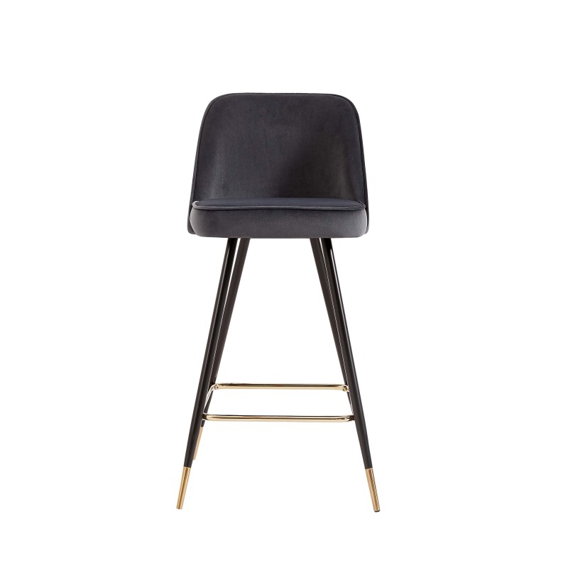 Lot de 2 Tabourets EUGENE Velours gris pieds noir/doré Hauteur d'assise 72 cm
