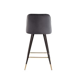 Lot de 2 Tabourets EUGENE Velours gris pieds noir/doré Hauteur d'assise 72 cm