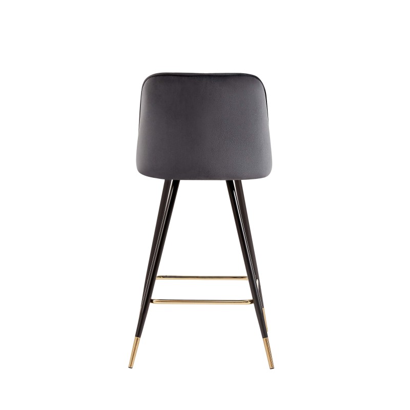 Lot de 2 Tabourets EUGENE Velours gris pieds noir/doré Hauteur d'assise 72 cm