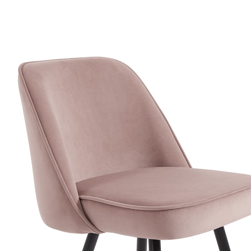 Lot de 2 Tabourets EUGENE Velours rose pieds noir/doré Hauteur d'assise 72 cm
