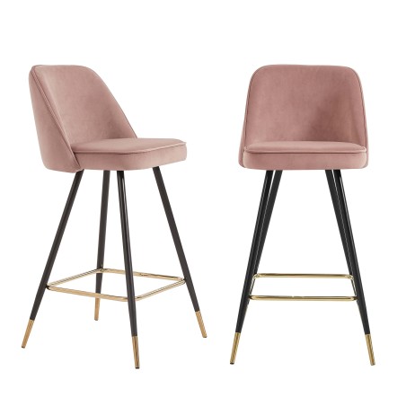 Lot de 2 Tabourets EUGENE Velours rose pieds noir/doré Hauteur d'assise 72 cm