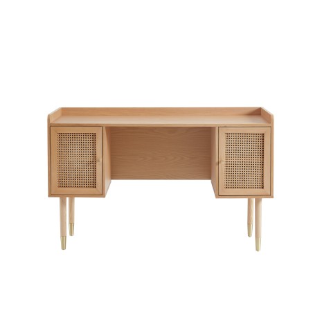 Bureau LEON - bois et cannage naturel - 2 portes - L130cm