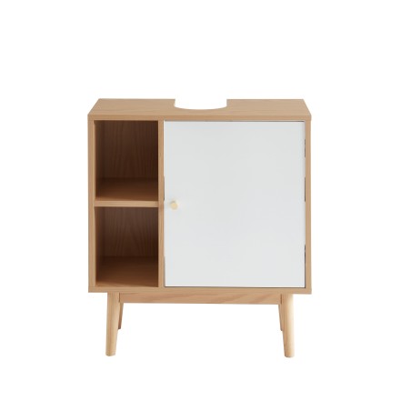 Meuble sous-vasque SUNI- Coloris bois et blanc -2 niches et 1 porte