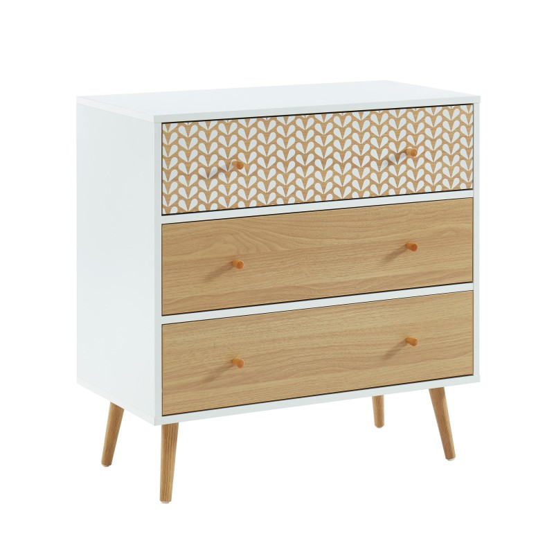 Commode CAPUCINE Décor Bois et Blanc 3 Tiroirs - L78cm