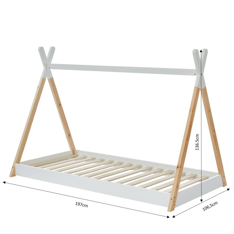 Lit enfant tipi TINY Bois Massif de pin naturel 90x190cm