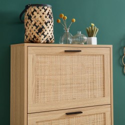 Meuble à chaussures AMANA Cannage et décor bois 3 portes - L60cm