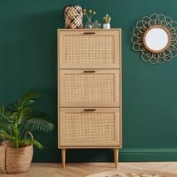 Meuble à chaussures AMANA Cannage et décor bois 3 portes - L60cm