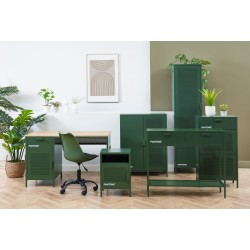 Buffet PANTONE Vert Olive en métal 2 portes et 2 étagères L75cm