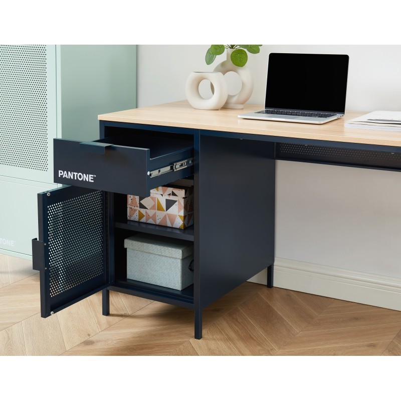 Bureau PANTONE Bleu nuit en métal 1 porte et 1 tiroir L120cm