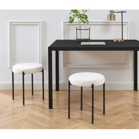 Lot de 2 tabourets YSEE assise laine bouclée blanche et pieds en métal noir