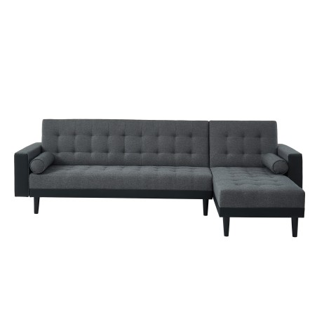 Canapé d'angle LUXURY 4 places tissu gris et PU Noir angle réversible convertible