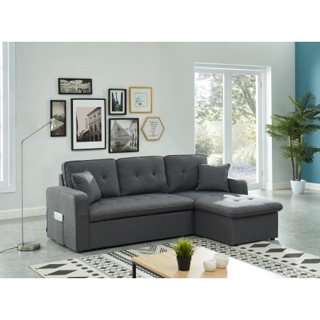 Canapé d'angle CANVAS tissu anthracite coffre angle convertible