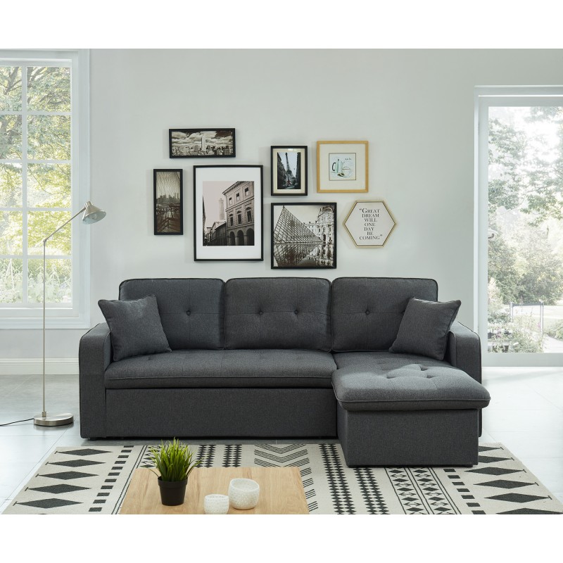 Canapé d'angle CANVAS tissu anthracite coffre angle convertible
