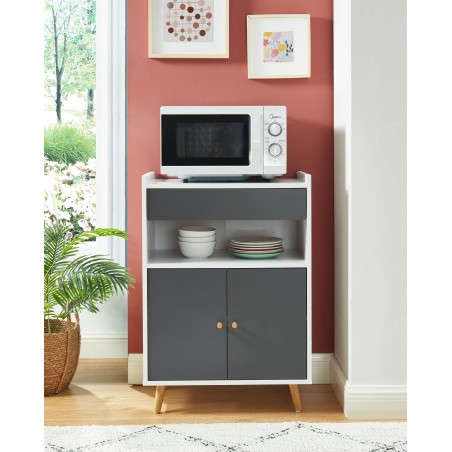 Desserte de cuisine MAXcoloris gris et blanc2 Portes et 1 Tiroir - L60cm