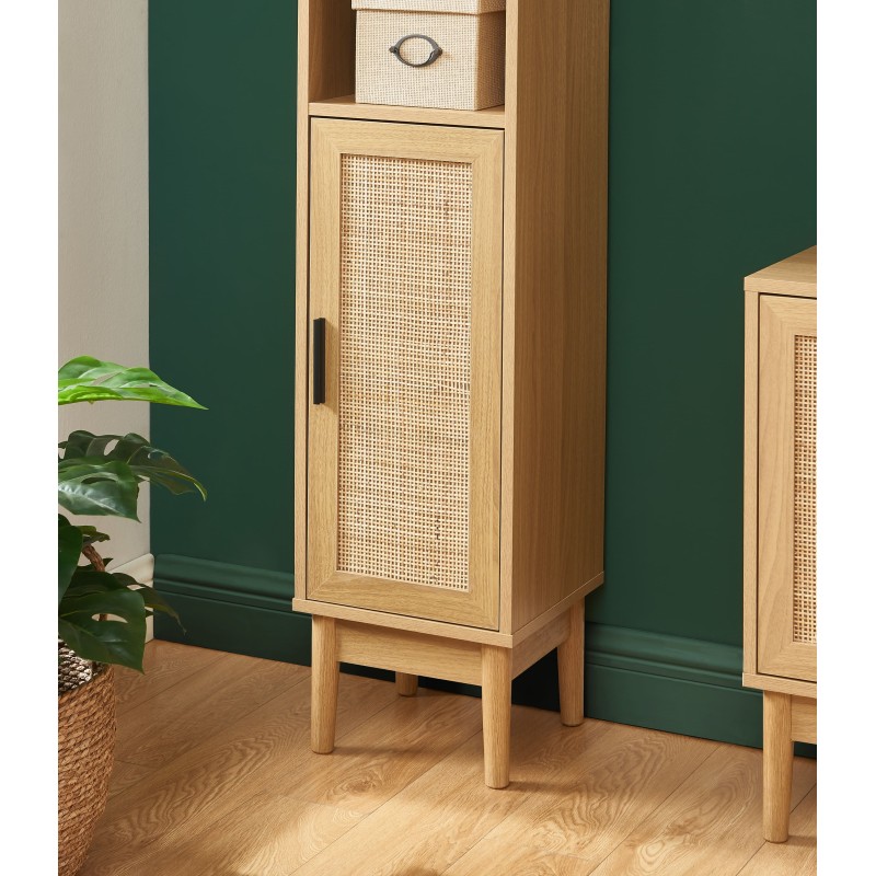 Colonne de salle de bain AMANA effet chêne et cannage rotin l30cm