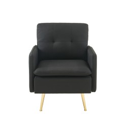 Fauteuil ADAM en tissu noiravec pieds en métal doré