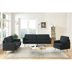 Fauteuil ADAM en tissu noiravec pieds en métal doré