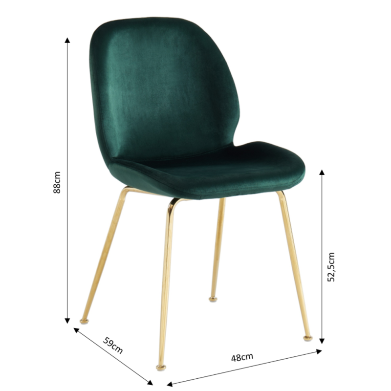 Lot de 2 chaises GISELvelours vert foncépieds en métal doré