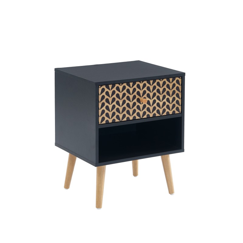 Table de chevet CAPUCINEnoir et effet bois 1 tiroir