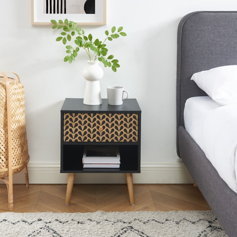 Table de chevet CAPUCINEnoir et effet bois 1 tiroir